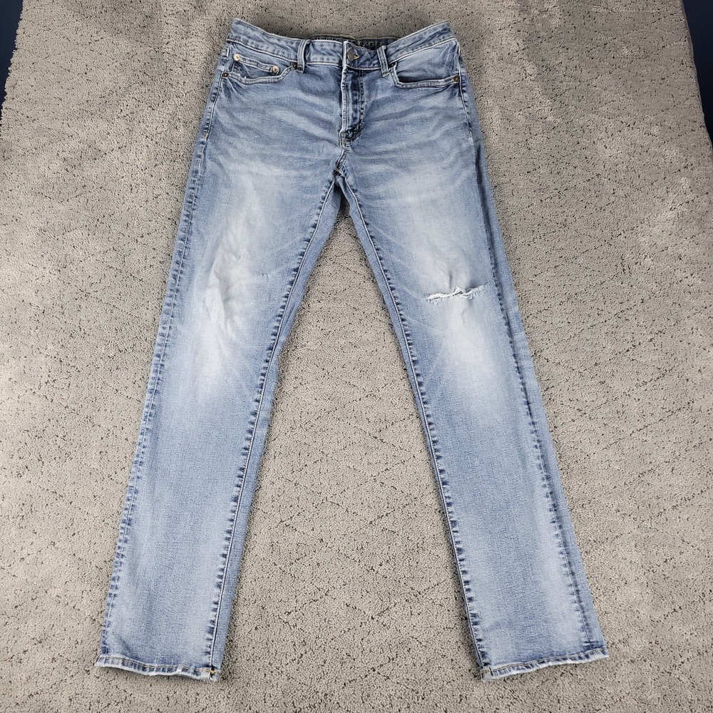 American Eagle Jeans Womens 32x32 Blue Slim Straight Honeycomb Whisker Stretch